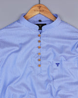 Toledo Blue And White Vertical Stripe Cotton Shirt Style Kurta