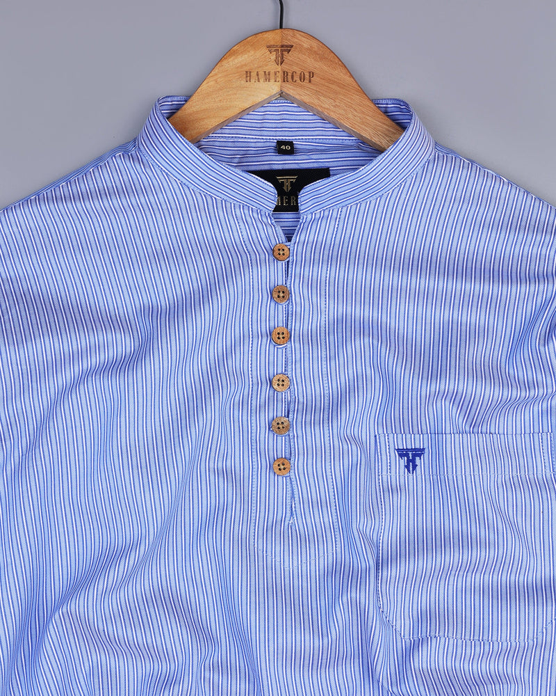 Toledo Blue And White Vertical Stripe Cotton Shirt Style Kurta