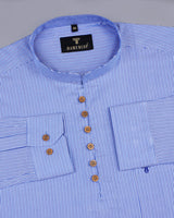 Toledo Blue And White Vertical Stripe Cotton Shirt Style Kurta