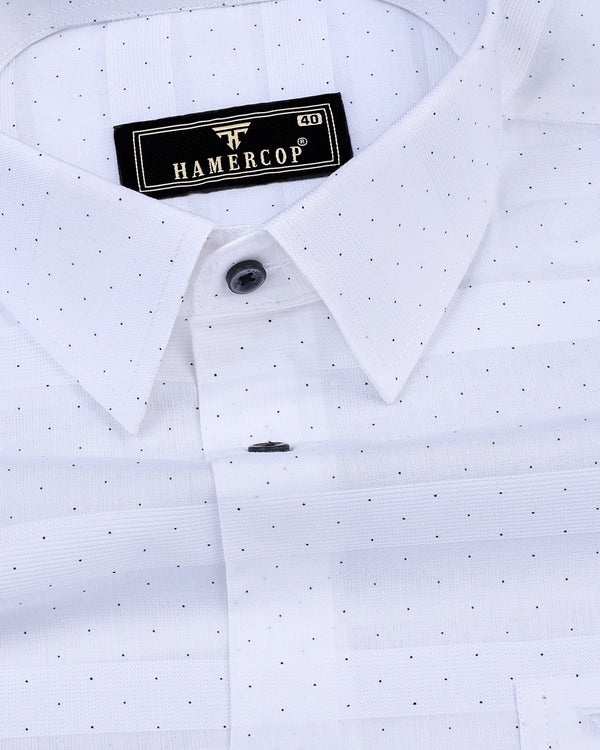 White Weft Stripe With Black Dotted Premium Dobby Cotton Shirt