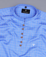 Coconut Blue Checked Premium Cotton Shirt Style Kurta