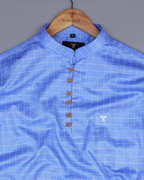 Coconut Blue Checked Premium Cotton Shirt Style Kurta