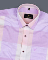 Glimmer Purple And Orange Multicolored Check Linen Cotton Shirt