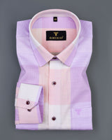 Glimmer Purple And Orange Multicolored Check Linen Cotton Shirt