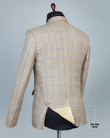 Brownish Grey Windowpane Check Single Breasted Blazer