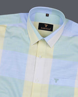 Glimmer Blue And Green Multicolored Check Linen Cotton Shirt