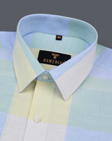 Glimmer Blue And Green Multicolored Check Linen Cotton Shirt