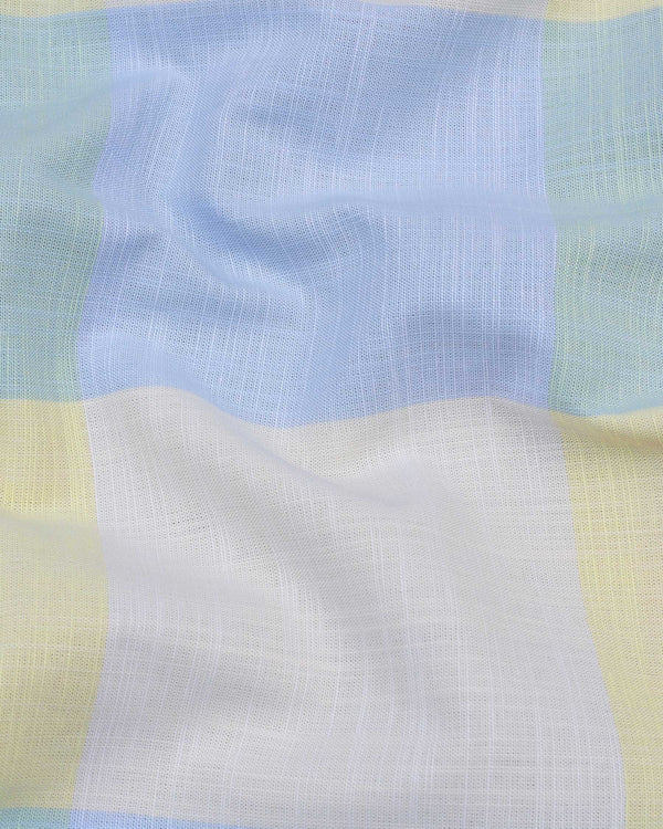 Glimmer Blue And Green Multicolored Check Linen Cotton Shirt