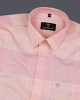 Spanish Pink And Light Orange Linen Cotton Check Shirt