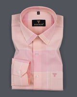 Spanish Pink And Light Orange Linen Cotton Check Shirt