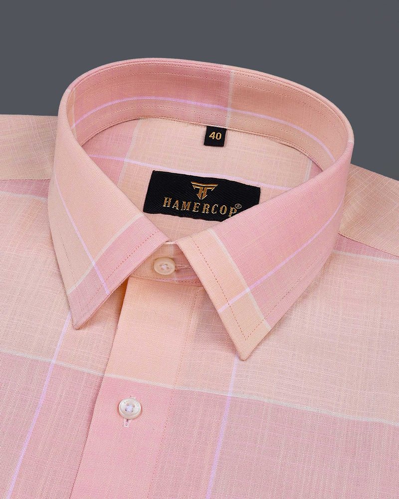 Spanish Pink And Light Orange Linen Cotton Check Shirt