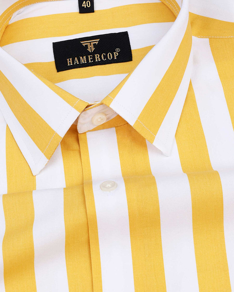 Capital Yellow And White Broad Stripe Premium Cotton Shirt