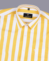 Capital Yellow And White Broad Stripe Premium Cotton Shirt