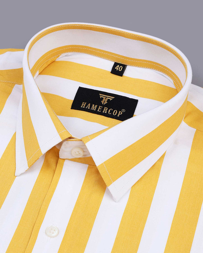 Capital Yellow And White Broad Stripe Premium Cotton Shirt