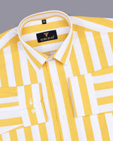 Capital Yellow And White Broad Stripe Premium Cotton Shirt