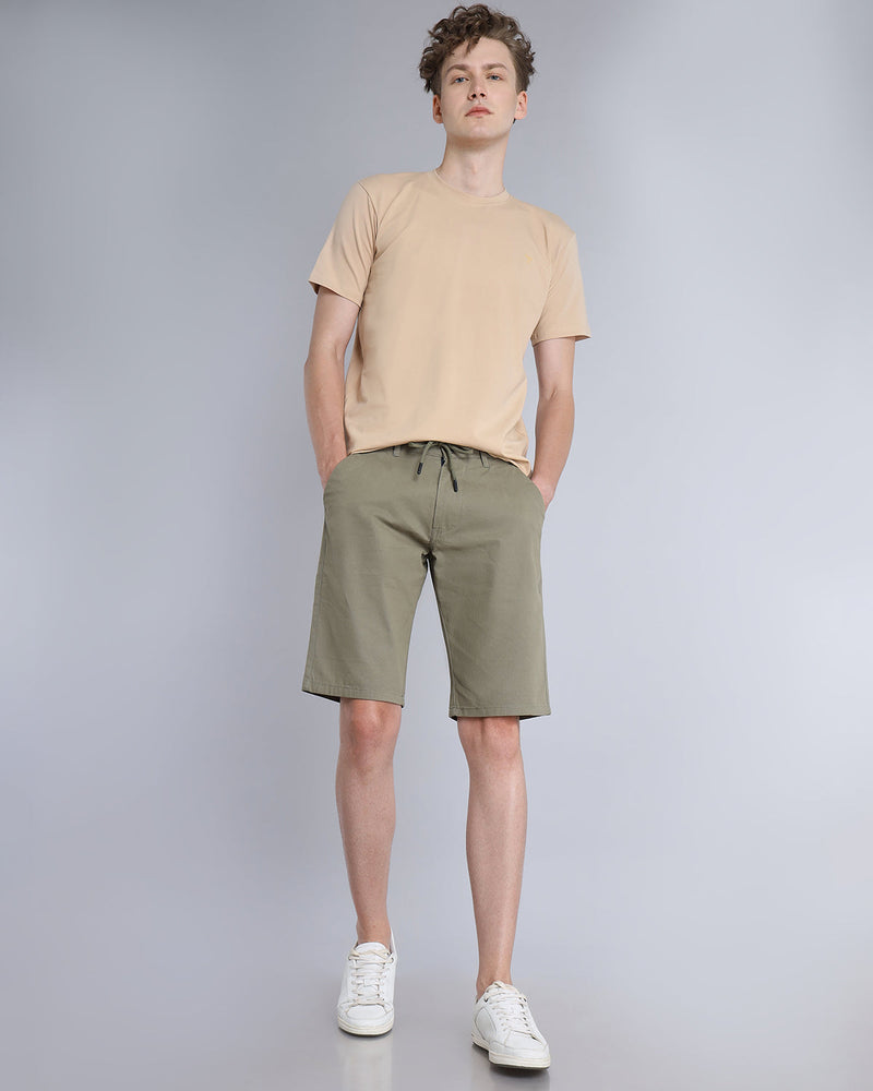 Olive Green Stretch Cotton Shorts