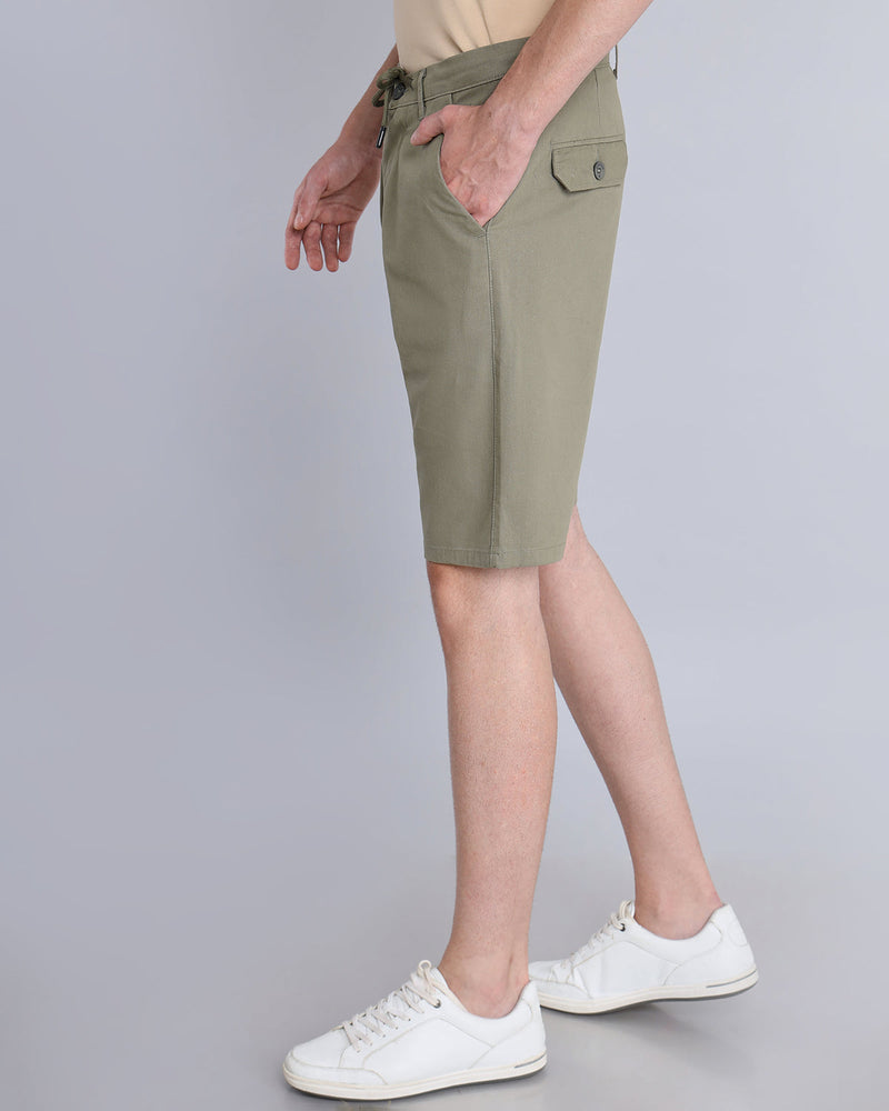 Olive Green Stretch Cotton Shorts