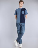 NavyBlue With Curious Blue Premium Cotton Designer T-shirt