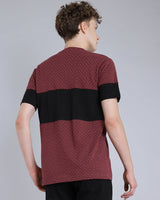 Maroon With Black Printed Pique Pima Designer T-Shirt