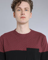 Maroon With Black Printed Pique Pima Designer T-Shirt