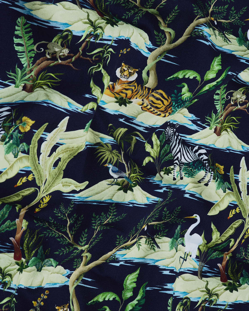 Wildlife Themes Printed  Navy And Forest Green Egyptian Gizza Shirt