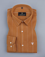 Lynx Bronze Brown And White Dobby Stripe Cotton Shirt