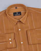 Lynx Bronze Brown And White Dobby Stripe Cotton Shirt