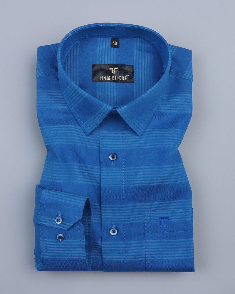 Persian Blue Self Weft Striped Dobby Cotton Shirt