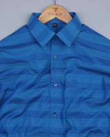 Persian Blue Self Weft Striped Dobby Cotton Shirt