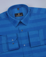 Persian Blue Self Weft Striped Dobby Cotton Shirt