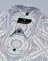 Black Paisley Printed With White Poplin Cotton Shirt