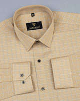 Coconut Cream With White Check Formal Cotton Shirt