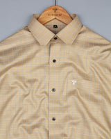 Coconut Cream With White Check Formal Cotton Shirt