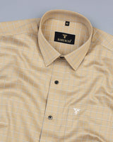 Coconut Cream With White Check Formal Cotton Shirt