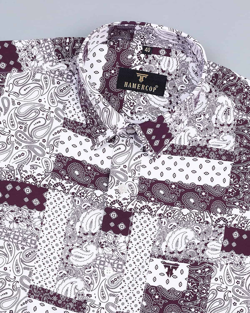 Purple Paisley Bandana Art Printed Designer Cotton Shirt