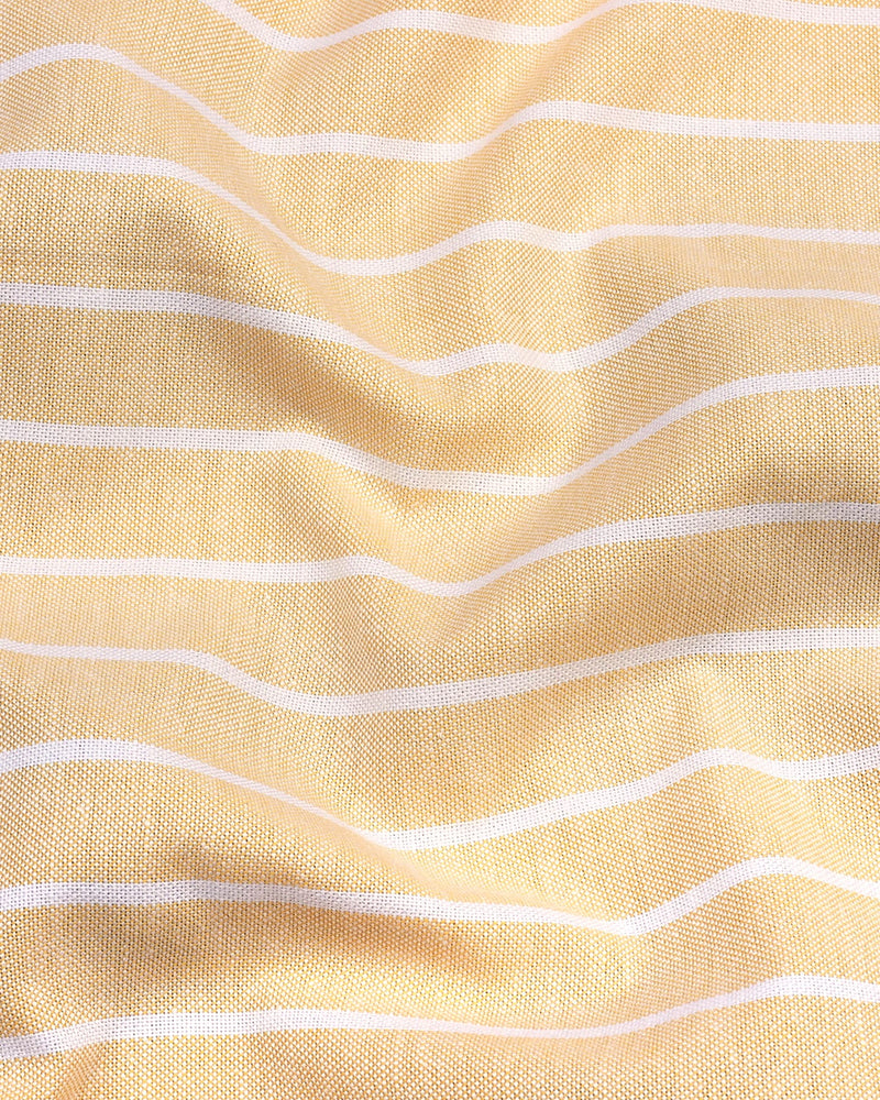 Pale Yellow With White Stripe Oxford Cotton Shirt