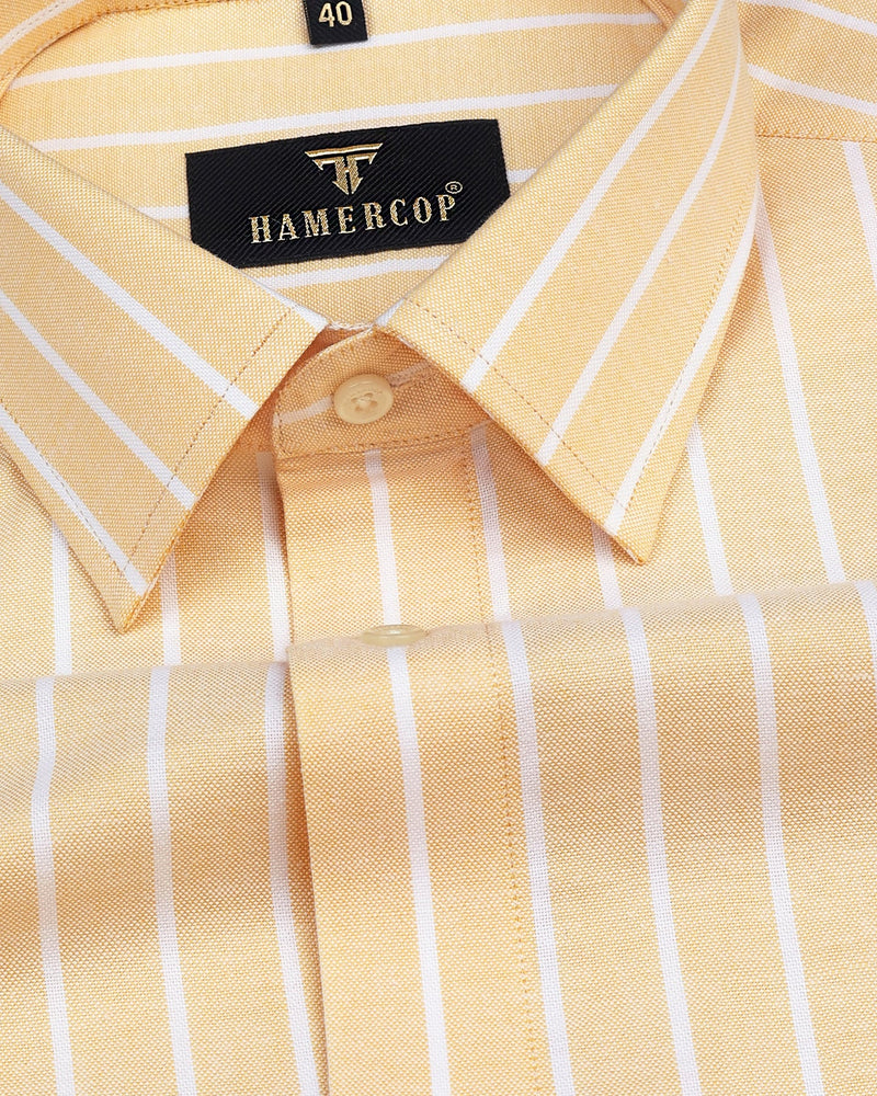 Pale Yellow With White Stripe Oxford Cotton Shirt