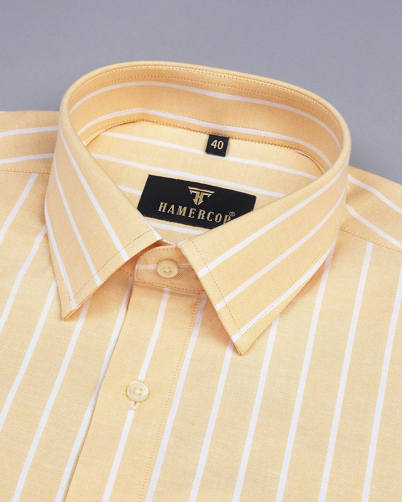 Pale Yellow With White Stripe Oxford Cotton Shirt