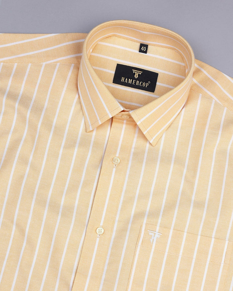 Pale Yellow With White Stripe Oxford Cotton Shirt