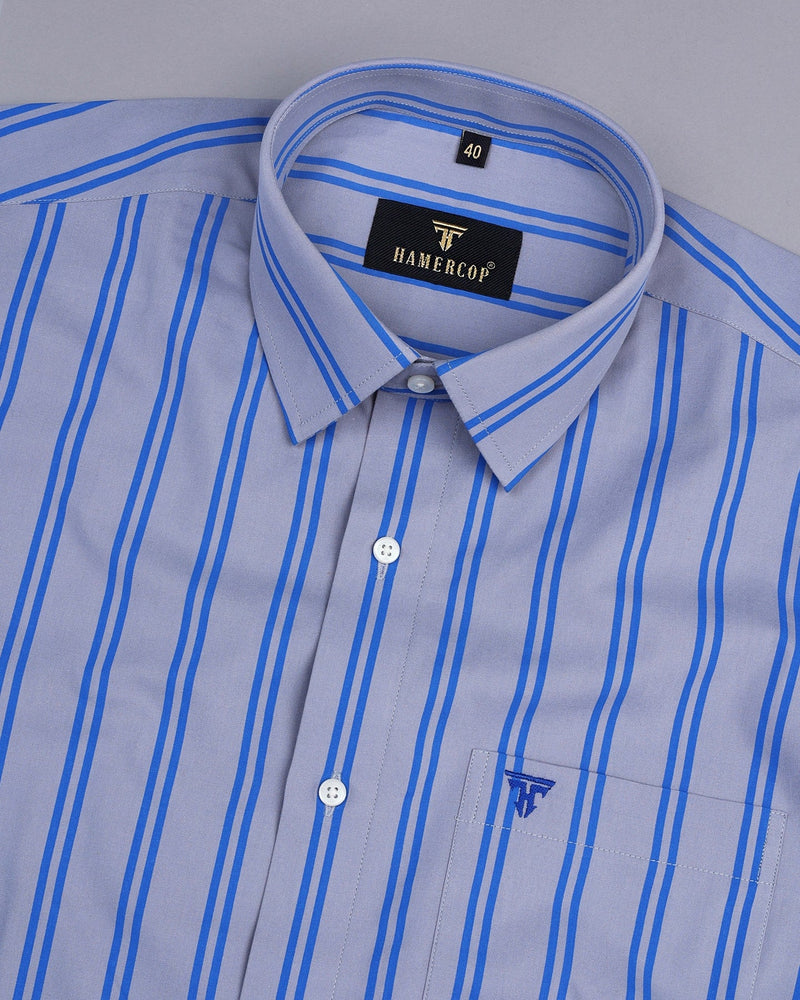 Integral Gray With Blue Stripe Premium Cotton Shirt