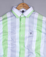 CozmoG With Gray And Green Broad Stripe Linen Cotton Shirt