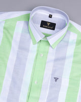 CozmoG With Gray And Green Broad Stripe Linen Cotton Shirt