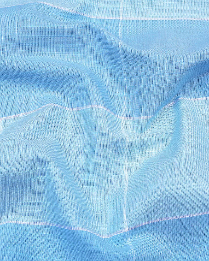 Spanish Sky With Aqua Blue Linen Cotton Check Shirt