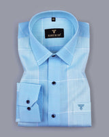 Spanish Sky With Aqua Blue Linen Cotton Check Shirt