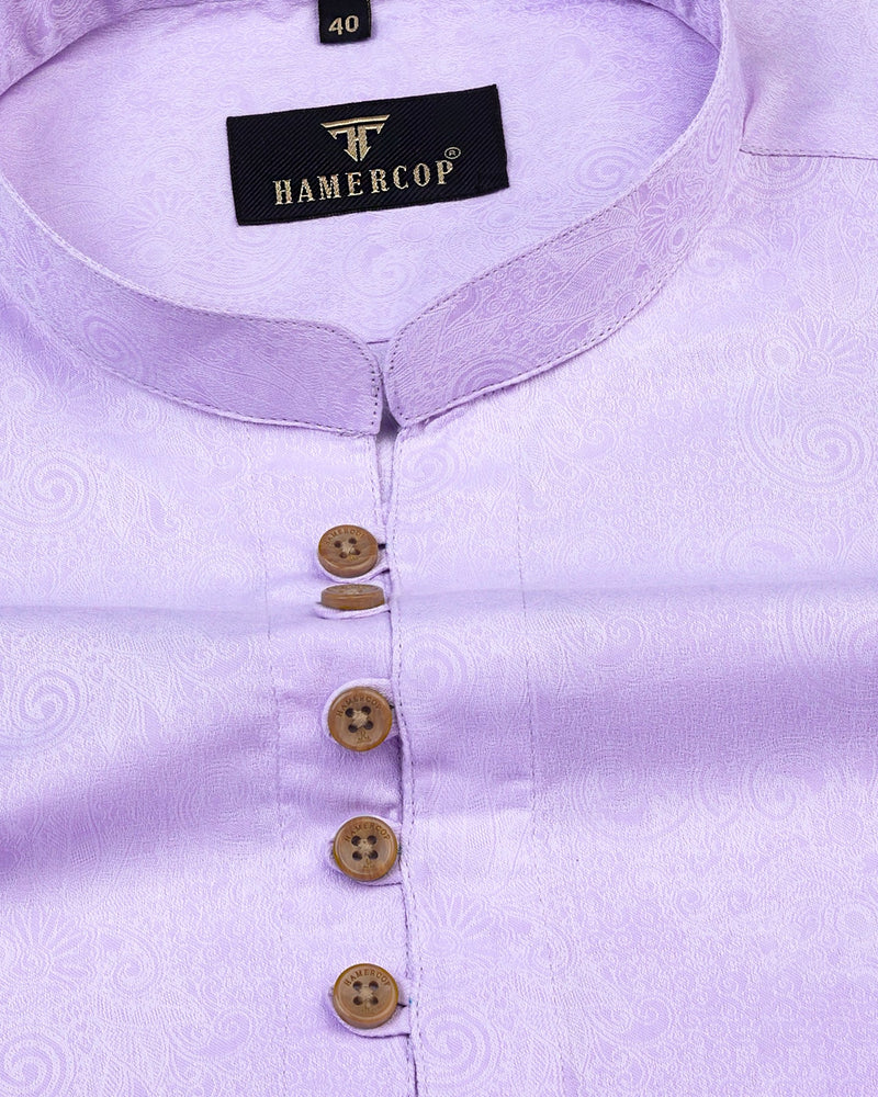 Light Purple Jacquard Paisley Cotton Shirt Style Kurta