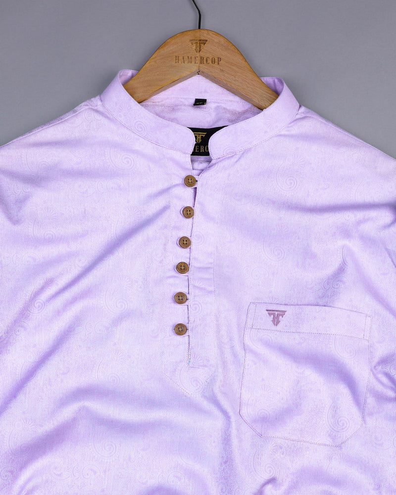 Light Purple Jacquard Paisley Cotton Shirt Style Kurta