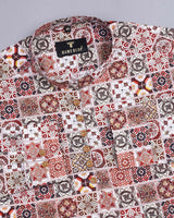 Cherry Red Artoculture Printed Egyptian Gizza Shirt Style Kurta