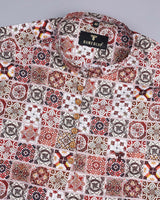 Cherry Red Artoculture Printed Egyptian Gizza Shirt Style Kurta