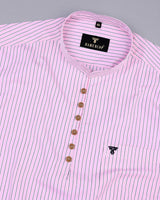 Pink With Navyblue Striped Cotton Shirt Style Kurta