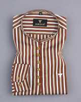 Hickory Brown Multicolor Striped Cotton Shirt Style Kurta